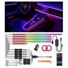 KENANEK 55.12’’ Acrylic Car Ambient Lighting Kit – 6 LED Light Strips + 4 Footwell Lights, RGB Interior Lights with APP/Remote/Control Box, Music Sync, Dual USB Power, Universal Fit