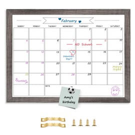 TORASO Dry Erase Whiteboard Monthly Calendar Board, 13"x 17" Vintage Grey Wood Frame, Magnetic White Board for Office,School,Home, Hanging Board for Decoration Kitchen Grocery List(YL-Gray-3343-B)