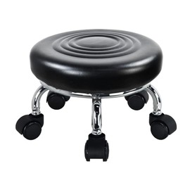 WKWKER Modern Roller Seat PU Leather Low Round Rolling Stool 360° Swivel Small Stool with Universal Caster Wheels Foot Stool for Home Office Garage Shop Fitness Sport H：8.4" （Black）