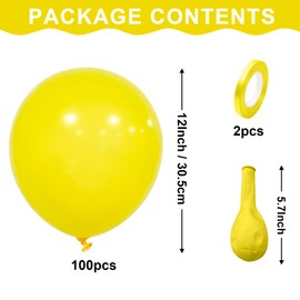 Teselife Yellow Balloons, 100Pcs 12 Inch Matte Yellow Balloons, Latex Yellow Party Balloons for Women Girls Birthday Engagement Anniversary Sunflower HoneyBee Popcorn Lemon Theme Party Decorations