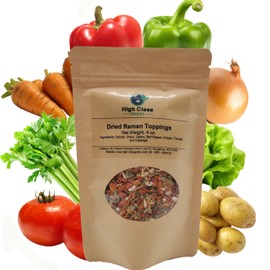 High Class Grass Dried Ramen Toppings, Dried Vegetables for Soup, Ramen, Salads, 4 oz, Mix of Carrot, Onion, Red & Green Bell Pepper, Tomato, Celery, Cabbage & Potato Flakes - Gluten Free, Vegan