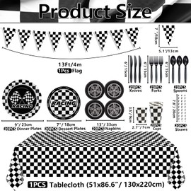 Racing Car Birthday Party Decorations, Racing Car Party Supplies Include Plates, Racing Car Tablecloth, Tire Napkins, Cups, Cutlery, Flag for Kids Birthday Race Theme Party, Serves 20 Guests