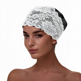 Elegant Waterproof Swim Cap with Lace Trim Stretchy PU Material, Dry Hair Protection, Photogenic Design for Swimming & Water Sports
