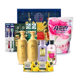LG Household & Health Care Deluxe Gold Gift Set: Toothbrush, Toothpaste, Soap, Body Wash, Shampoo, Fabric Softener, Lien Saffron, Elastin / LG생활건강 디럭스 골드 선물세트 칫솔 치약 비누 바디워시 샴푸 섬유유연제 리엔 샤프란 엘라스틴