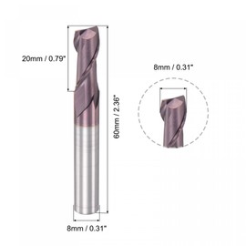 sourcing map Square Nose End Mill, 8mm Tip Dia Solid Carbide AlTiN Coated CNC Router Bits 2 Flute Spiral Milling Cutter HRC55 with 8mm Shank 60mm (2.36-inch) Length