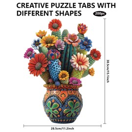 GLOBLELAND Pack of 200 Wooden Cactus Flowers Puzzles for Toddlers, Plant Flowers, Puzzles, Colourful Unique Shaped Puzzles, Birthday Gifts for Preschool Learning