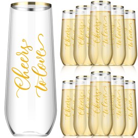 Ziliny 24 Pcs Wedding Plastic Champagne Flutes Cheers to Love Stemless Champagne Glasses Gold Rim Wedding Cups Toasting Flutes Cocktail Cups Wedding Party Bridal Shower Bar Birthday Gifts, 9 oz