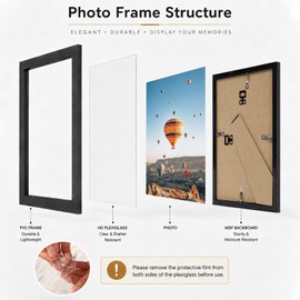JCJMY 8.5x11 inch Picture Frame Black for Certificate Poster and Photo, Horizontal and Vertical Formats for Wall Hanging or Tabletop, 8.5x11 Frame with Shatter Resistant Plexiglass, Black