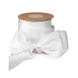 Sinbeon Gift Ribbon, White, 3.8 cm Wide, 23 m, Chiffon Ribbon, Fabric, Satin Ribbon, Decoration for Wedding, Gift Wrapping, Bouquet, Party, Home