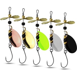 Set of 5 Spinner Lures with Single Hook and Propeller for Trout and Bass Fishing