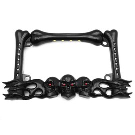 HTTMT- 3D Black Skull Flame Bone License Plate Frame w/LED Run Brake Turn Compatible with H-D Kawasaki [P/N: MT294-006A-BK]