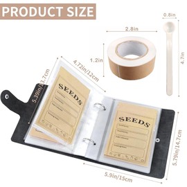 Seed Organizer Binder - 70 Reusable Seed Envelopes with 50 Sheet Protectors, 3.5x5.3 Inch Clear Sleeves, Spoon and Sticky Notes for Garden Lover (Black)