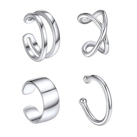 Suplight 925 Sterling Silver Non Piercing Cuff Earrings Pack, Ear Cuff Helix Cartilage Clip On Wrap Earrings for Women