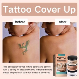 Tattoo Cover Up, 2-in-1 Tattoo Concealer Makeup,Waterproof Sweatproof Cream Full Coverage, 2 Color Buildable 3 Shades Scar Covering, Suitable for Scars, Spots and Vitiligo, All Skin Types