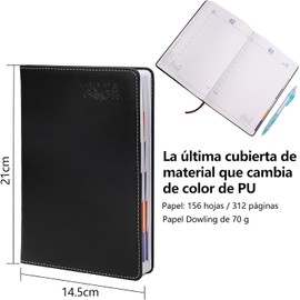 AXIDUN Agenda 2026,Incluye Horarios Diarios, Semanales y Mensuales, Una Hoja por Día, Tamaño A5 (21x 14,5 cm), Pasta Gruesa, Papel de Alta Resistencia y Calidad Premium, Diseño Diario por Hora, Perfecta para Regalo (Negro)