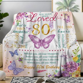 80th Birthday Gifts for Women, Happy 80th Birthday Gifts for Women Friendship Throw Blanket 50"X60", Best 80 Year Old Queen Birthday Gifts Ideas for Women Mom Female Friend Wife Sister Birthday Decor