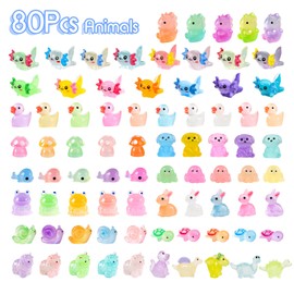 80 Pcs Mini Resin Animals, 14 Styles Tiny small Plastic animal Figures, Glow In The Dark Mini Resin Axolotls, Ducks, Frogs, Sea Animals for Dollhouse Garden Micro Landscape Aquarium Accessories