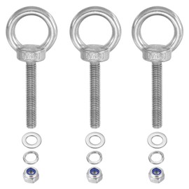 PATIKIL M6 x 40 mm Lifting Shoulder Eye Bolt, 3 Pieces 304 Stainless Steel Threaded Eyelet with Nuts and Washers for Hanging Hammocks and Items