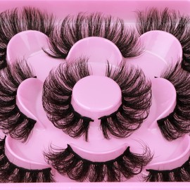 Focipeysa Dramatic Eyelashes Fluffy Faux Mink Lashes 22mm Long False Eyelashes D Curl Eyelashes that Look Like Extension 5 Pairs Pack