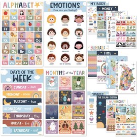Laminated Educational Posters for Preschoolers 11x17 Inches - Homeschool Classroom Kids Learning Posters - Easter Gifts for Toddler Education:_18 Colorful Posters