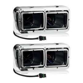 Headlight Housing Base with Chrome Dual Headlight Bezel Fit For Kenworth T400 T600 T800 W900 K100 C500, Peterbilt 378 379, Western Star 4900, Freightliner FLD Classic XL