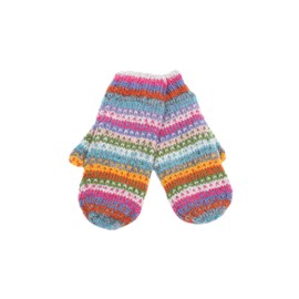 Pachamama Women Wool Mittens Fleece Lined Handknitted Dots Stripes Multicoloured One-Size Handmade Extra Warm Fair Trade