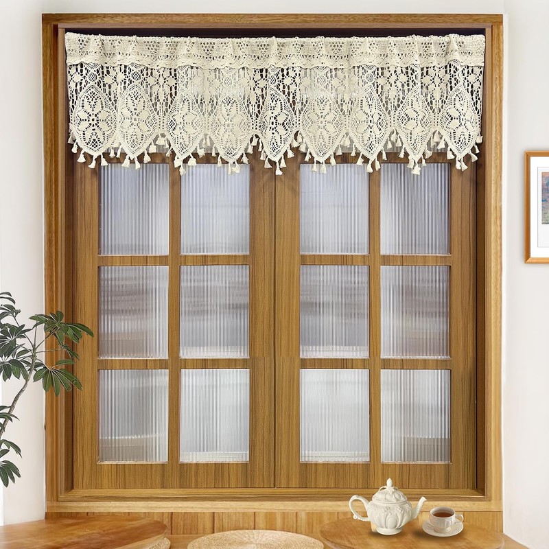 Rustic Crochet Curtains Valance for Kitchen Cotton Lace Curtains for