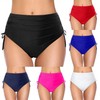New 2025 Women's High Waist Drawstring Ruched Triangle Solid Color Bikini Bottoms Women's L/Dark Dark Brown 5ea