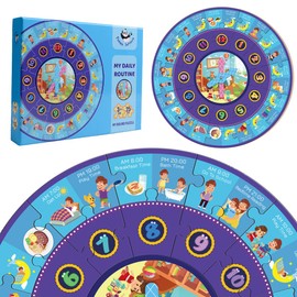 Round Puzzles for Kids, Early Learning Centre Clock Table Game, Montessori Educational Toy to Learn Time & Build Good Behavior (Daily Routine Schedule)