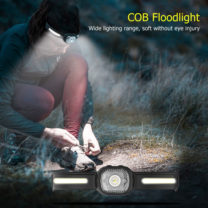 Silicone Headlamp Adjustable Light USB Charging COB Sensing Lamp for