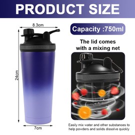 kiptyg 750 ml Protein Shaker Stainless Steel - Double Walled, Vacuum Insulated, BPA-Free - With Strainer Leak-Proof - Ideal for Sports, Fitness, Protein Shakes, Weight Gain Shakes