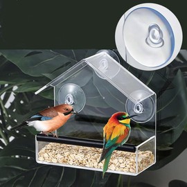 Clear Window Bird Feeders 15 * 15 * 6 cm Transparent Acrylic Window Bird Feeder Sturdy and Durable Birds House with Rubber Pad and Strong Suction Cups for for Garden Outdoor