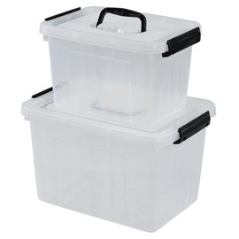Aninhao 12 Quart & 6 Quart Clear Plastic Storage Bins, Latching Storage Box Bin with Handle, 2 Packs, F