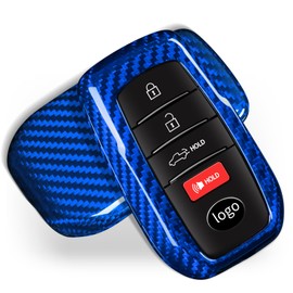 T-carbon Key Fob Case Compatible with Toyota Tundra 2022 2023 2024, Glass Fiber Key Fob Cover Compatible with Sienna 2021 2022 2023, Fit for Sequoia 2023 2024, Blue
