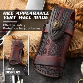Generic Leather Folding Knife Pouch with 4" Folding Knife Holster and Belt Ring