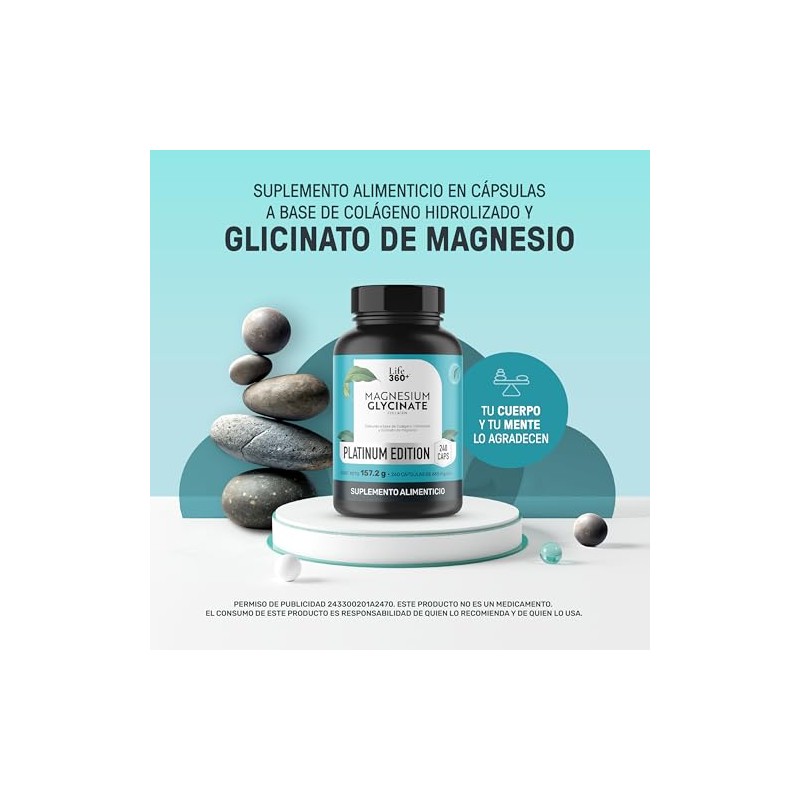 Life 360 Glicinato Magnesio 240 Cápsulas 655 Miligramos Colágeno Hidrolizado