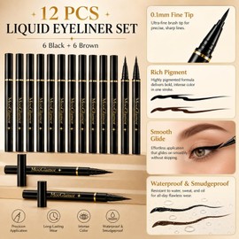 6 Black+ 6 Brown Liquid Eyeliner Pencil Sets for Women Daily Makeup