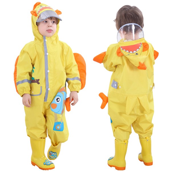 Fewlby Toddler Kids Boys Girls One Piece Rainsuit Raincoat Waterproof