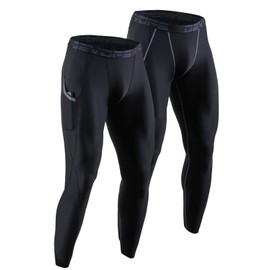 DEVOPS 2 Pack Men's Compression Pants Athletic Leggings with Pocket (X-Large, Black/Black)