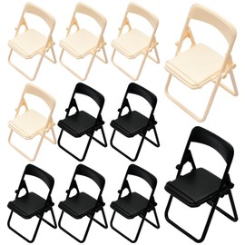 10pcs Mini Foldable Chairs Doll House Furniture and Accessories Set Plastic Miniature Chair Mini Scene Decor Phone Holder Stand Miniature Furniture, Black and White
