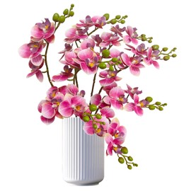 ATFL 8 Pack Pink Orchid Artificial Flowers Real Touch, 22'' Artificial Fake Faux Silk Orchid Stem Bouquets for Wedding Party Home Garden Decor,Orquideas Artificiales para Decora