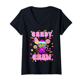 Womens Candy Crew Candy Land Decorations Sweetie Candy Squad Kids V-Neck T-Shirt