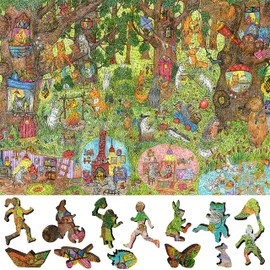 Wooden Puzzle for Adults with Uniquely Shaped Pieces - Made in The USA by FoxSmartBox - 245 Pieces - Fairy Forest. Summer