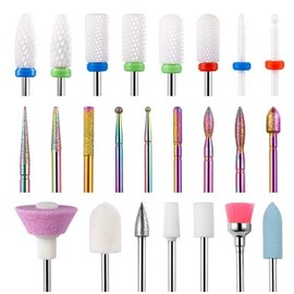 21pcs Nail Drill Bit Set, 3/32'' Ceramic Diamond Carbide Acrylic Gel Nail Art Tool Kit