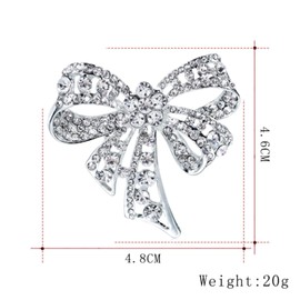 gotyou Rhinestone Bow Brooch, Vintage Bowknot Brooch for Women, Bow Scarf Brooch Pin, Silver Vintage Alloy Rhinestone Brooch, Crystal Bow Brooch Pin for Parties, Banquets, Gift Women, Metal
