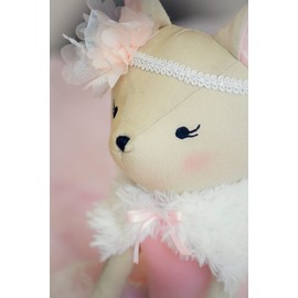 Inspired by Jewel Dixie The Deer Plush Doll | Handmade Stuffed Woodland Animal Toy for Kids & Young Girls | Cute Pink & White Nursery Decor for Children | Soft Cotton Linen Material | 20-inch Tall