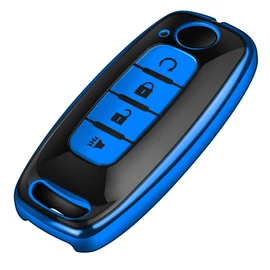 Tukellen for Nissan Key Fob Cover, Premium TPU Plated Case for 2023-2025 Pathfinder Rogue Ariya Versa Kicks Sentra Armada Murano Smart Remote Key Protector (Blue, 4 Buttons-A)