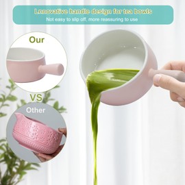 Matcha whisk set, Matcha bowl with handle, 8-piece matcha set, bowl,matcha bamboo mixer, teaspoon, spoon, sieve, mixer holder,measuring cup,scoop stand, gift for matcha lovers (pink)