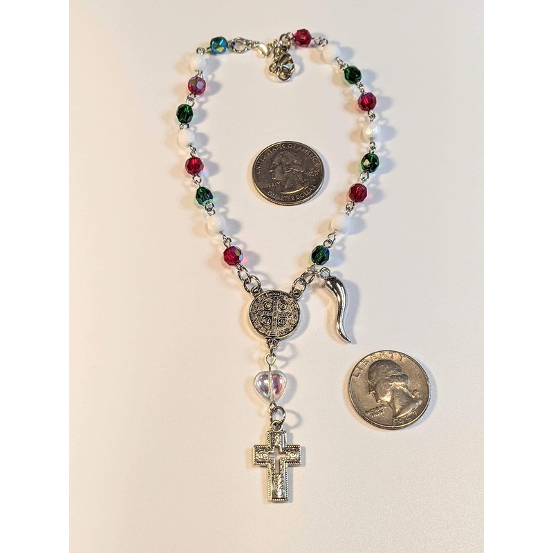 Italian Auto/Vehicle Rosary With Italian Horn (Cornicello) Charm (Silver plain