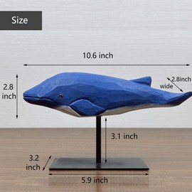 DONZIKLE Wooden Whale Statue Nautical Decor for Home Tabletop Sculpture, Nautical Ocean Beach Coastal Themed Home Decor, Rustic Fish Table Figurine
